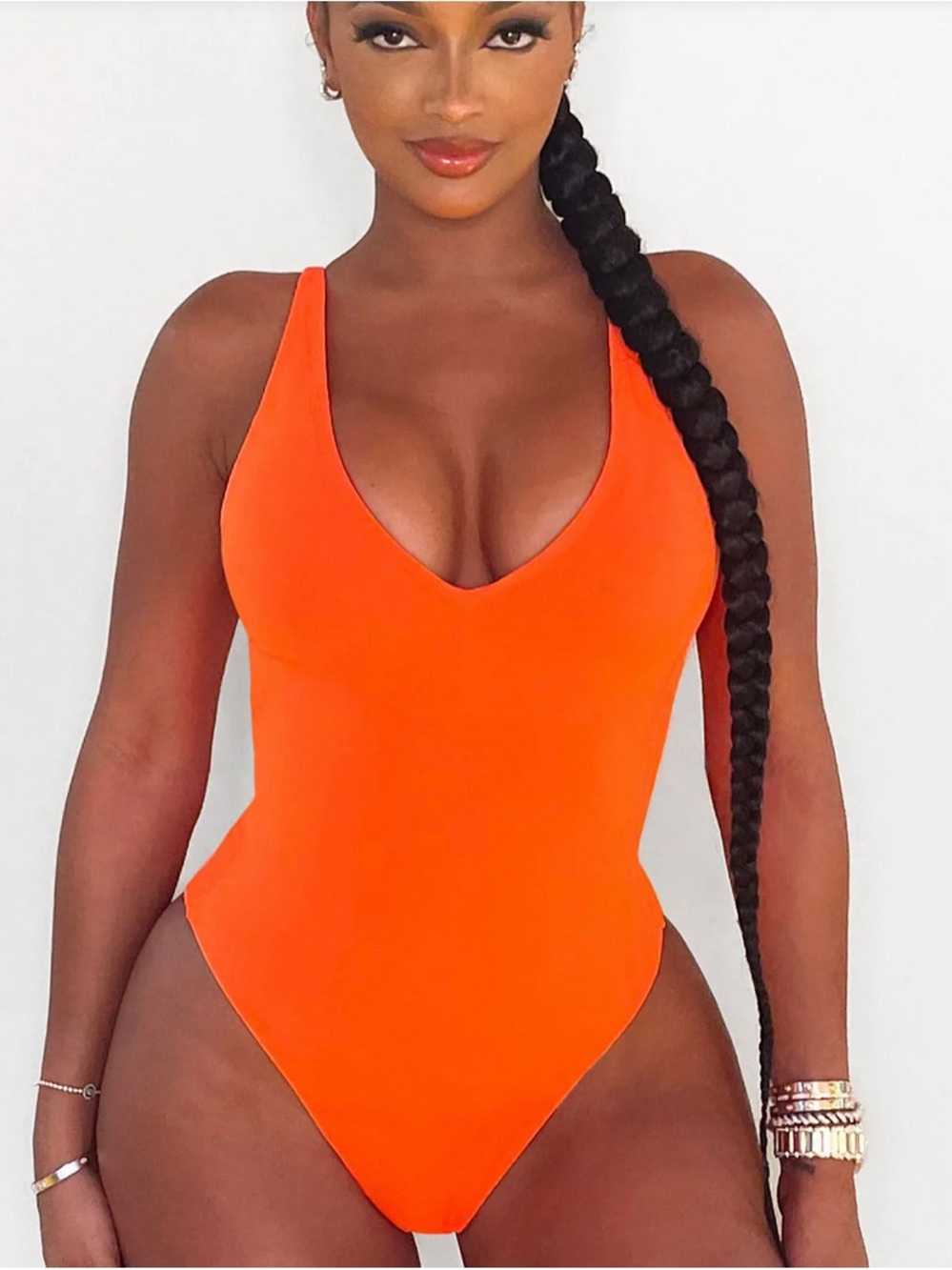 NWT TA3 V-Neck Plungey One-Piece Swimsuit in Bright Orange Size 3X long